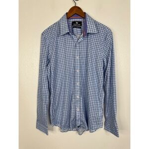Buttercloth‎ Mens L Regular Fit Blue Windowpane Check Cotton Button Down Shirt